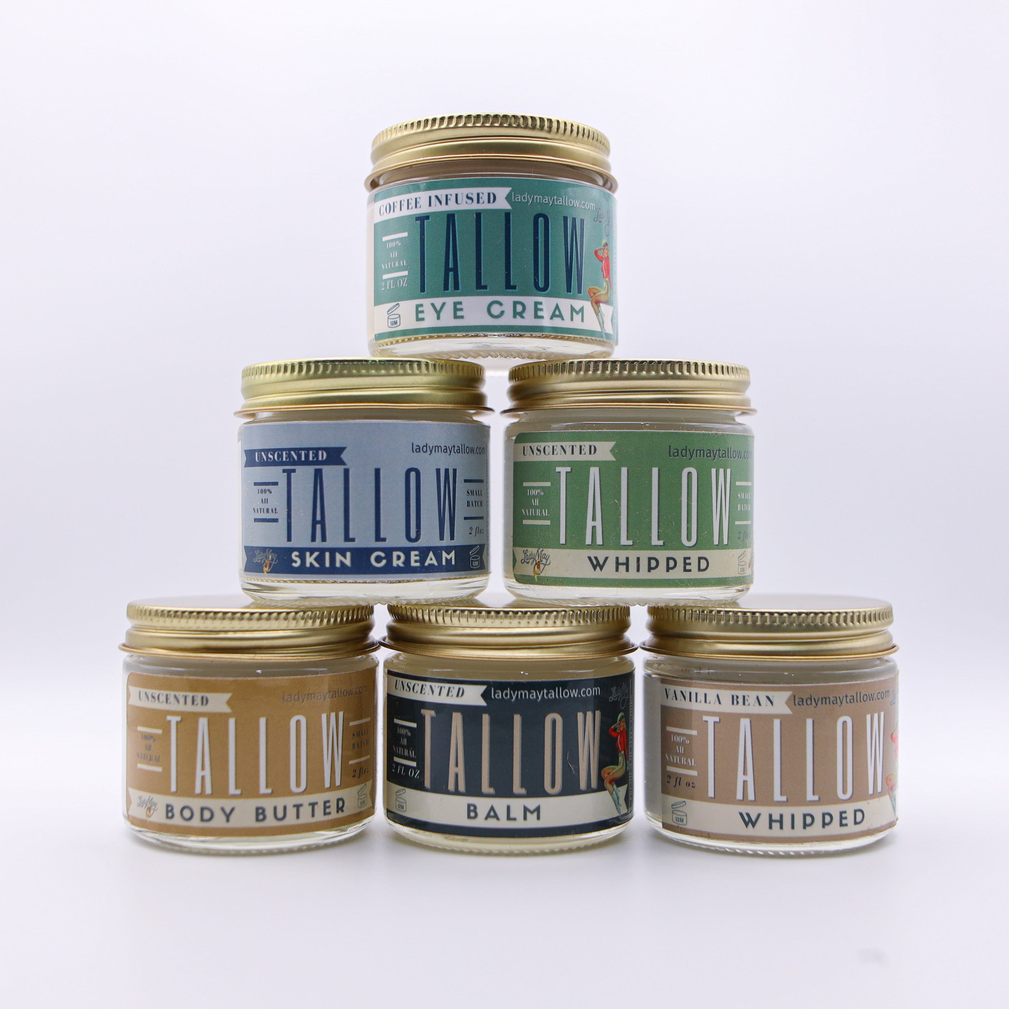 6 pack Travel Tallow All Natural Skincare Box, Tallow Lotion, Body  Butter, Balm, Vanilla &amp; Whipped