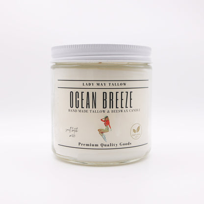 Ocean Breeze Tallow &amp; Beeswax Candle | All-Natural, Non-Toxic, Clean-Burning