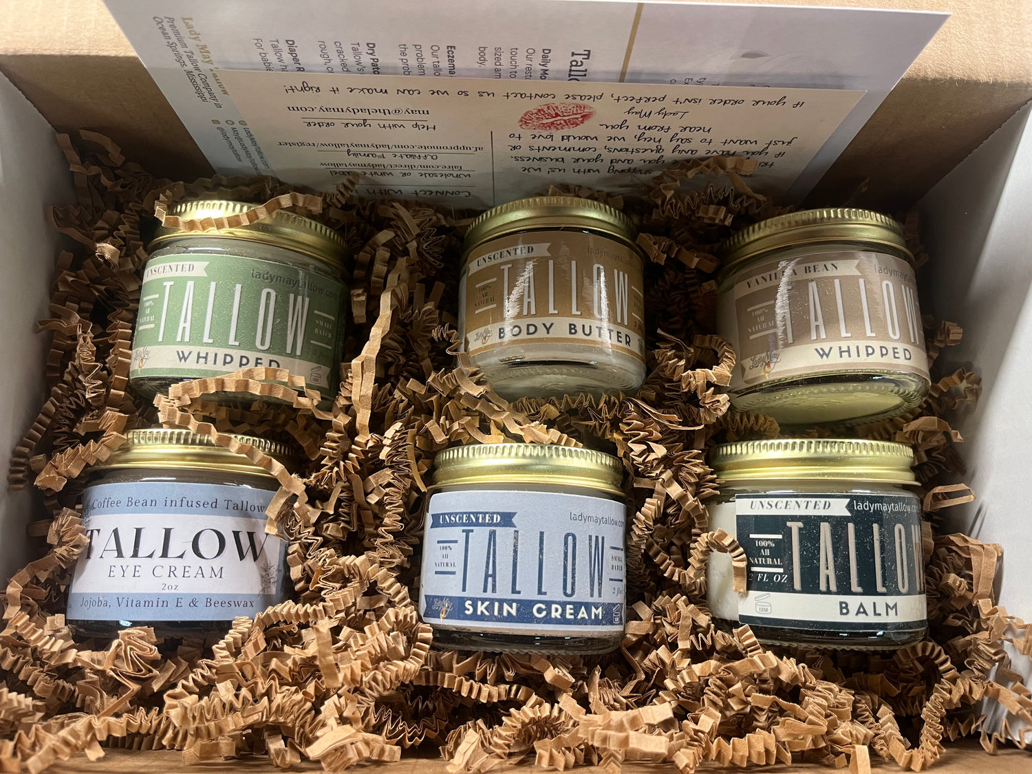 6 pack Travel Tallow All Natural Skincare Box, Tallow Lotion, Body  Butter, Balm, Vanilla &amp; Whipped