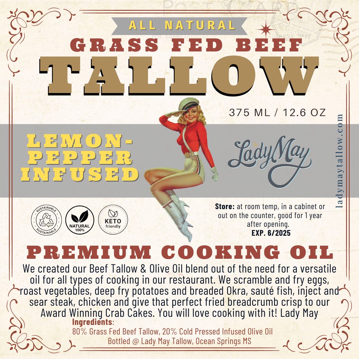 Lemon Pepper Infused Beef Tallow Cooking Oil – Lady May Tallow