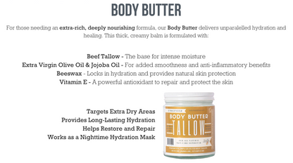 Tallow Body Butter | 100% Natural Skincare | Deep Hydration for  Body