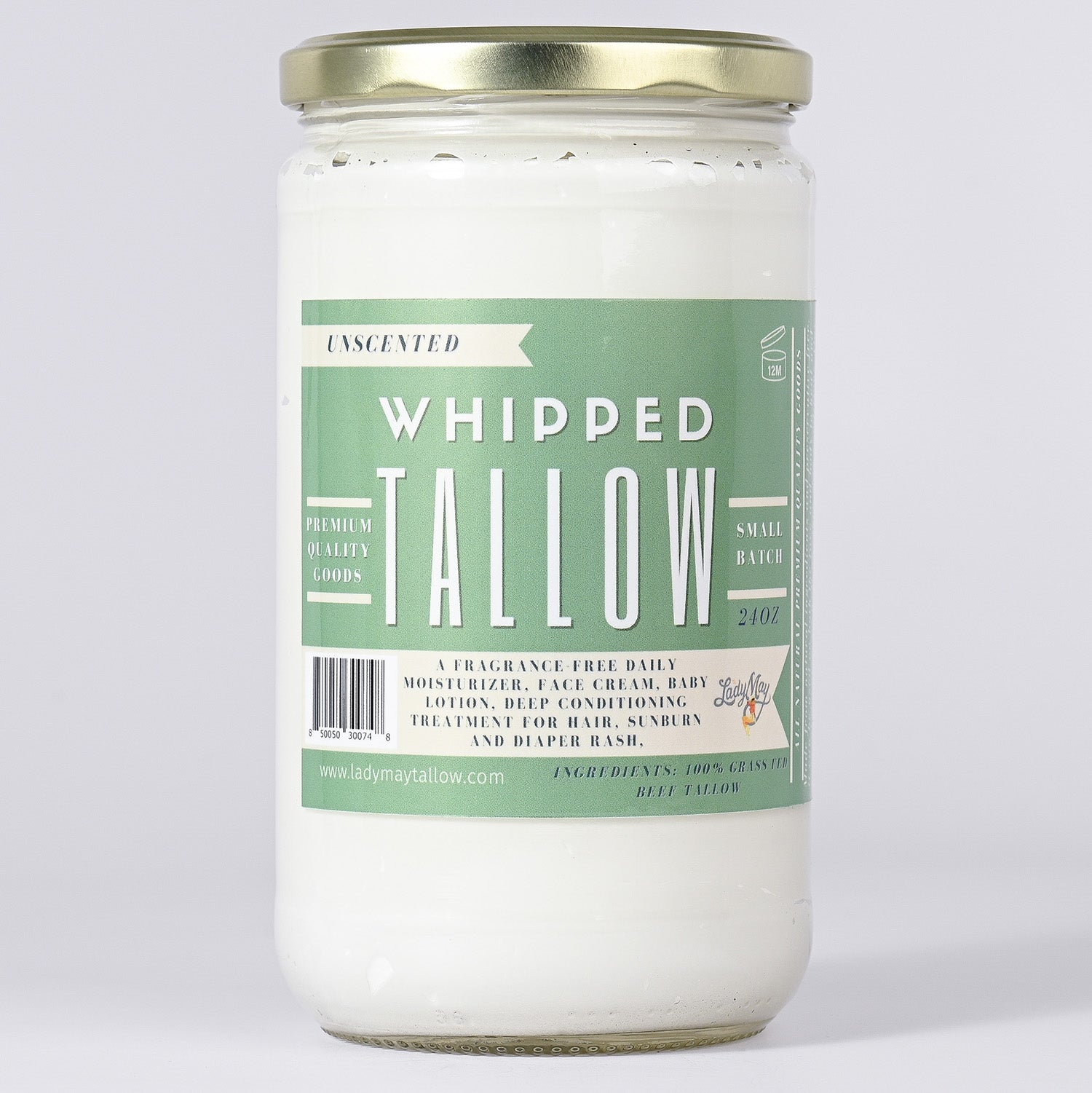 Unscented Whipped Tallow, All Natural Grass Fed Beef Tallow Moisturizer