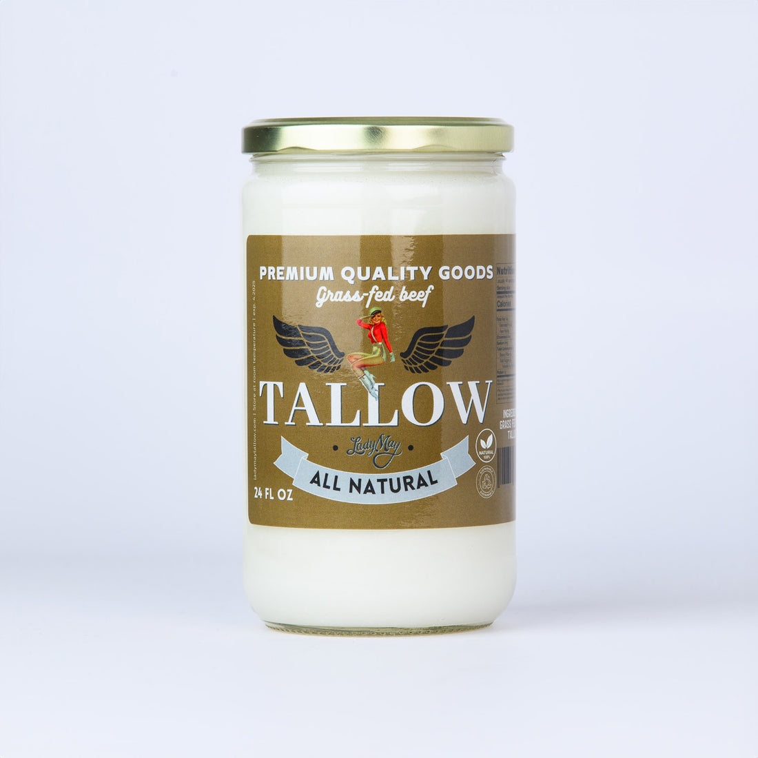 Lady May Beef Tallow, 24oz, Premium Quality Grass-Fed Beef fat