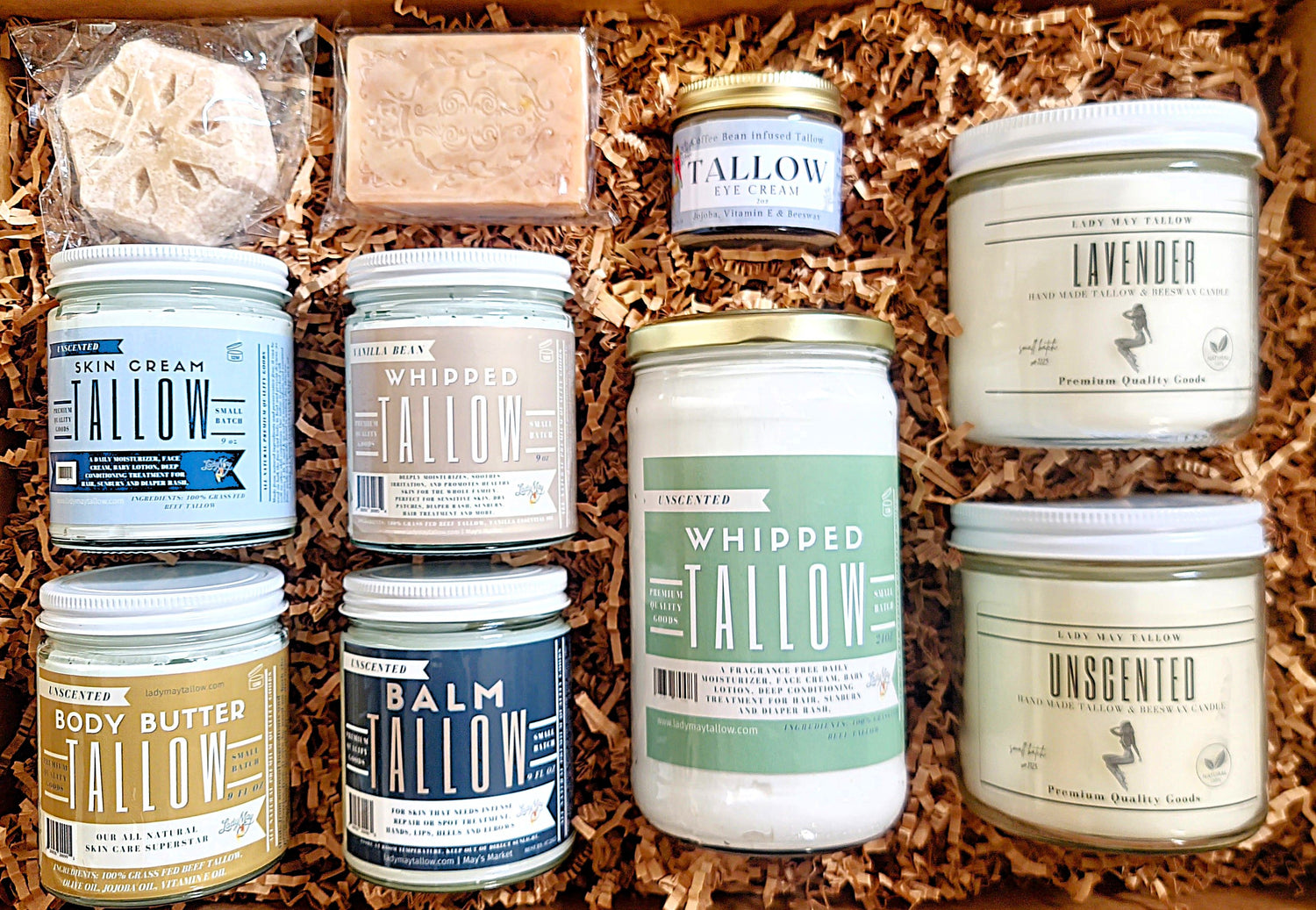 Ultimate Premium Quality Tallow Gift Box, Skin Care, Non Toxic Candles and Soap