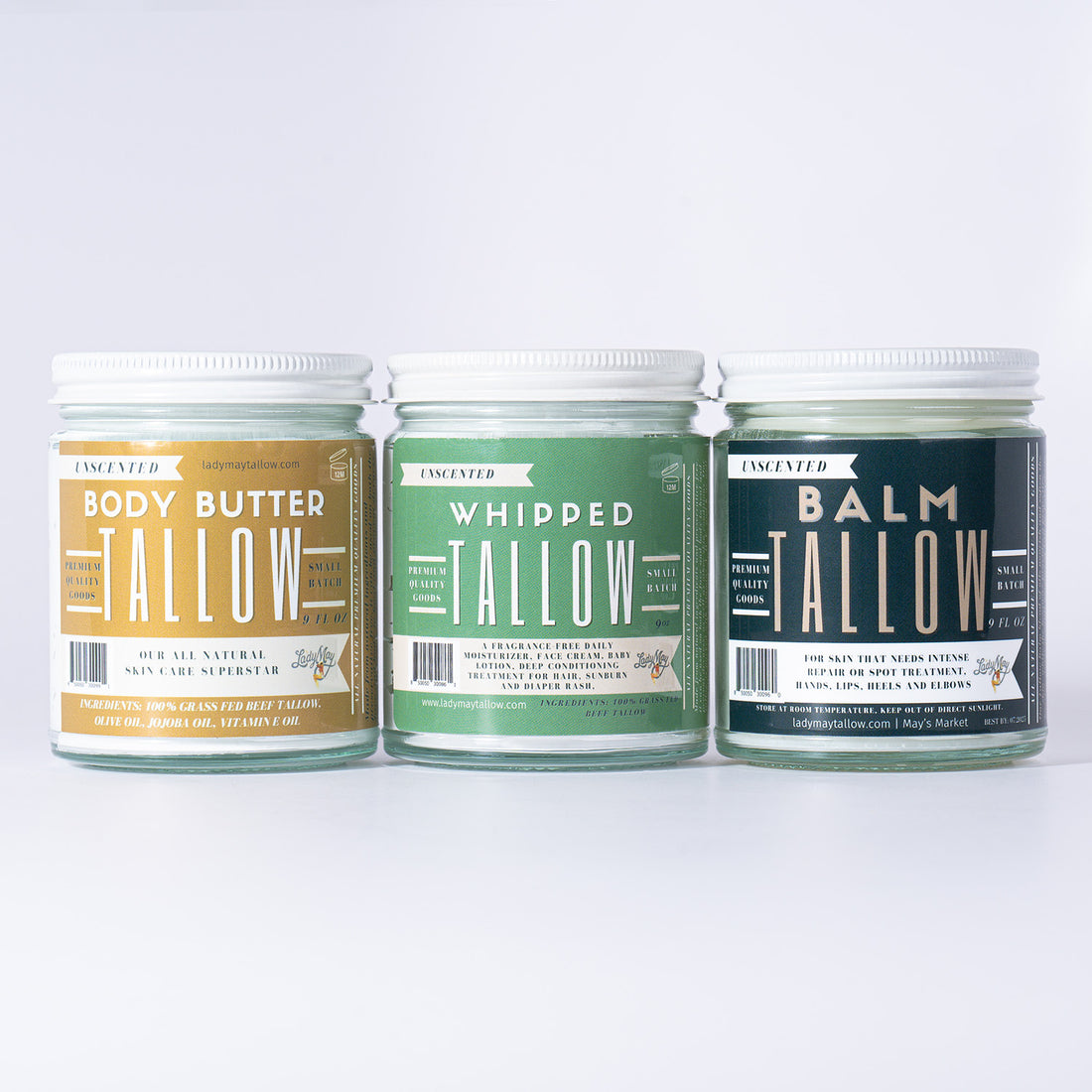 Tallow Skincare Trio - 9oz - Butter, Balm &amp; Whipped